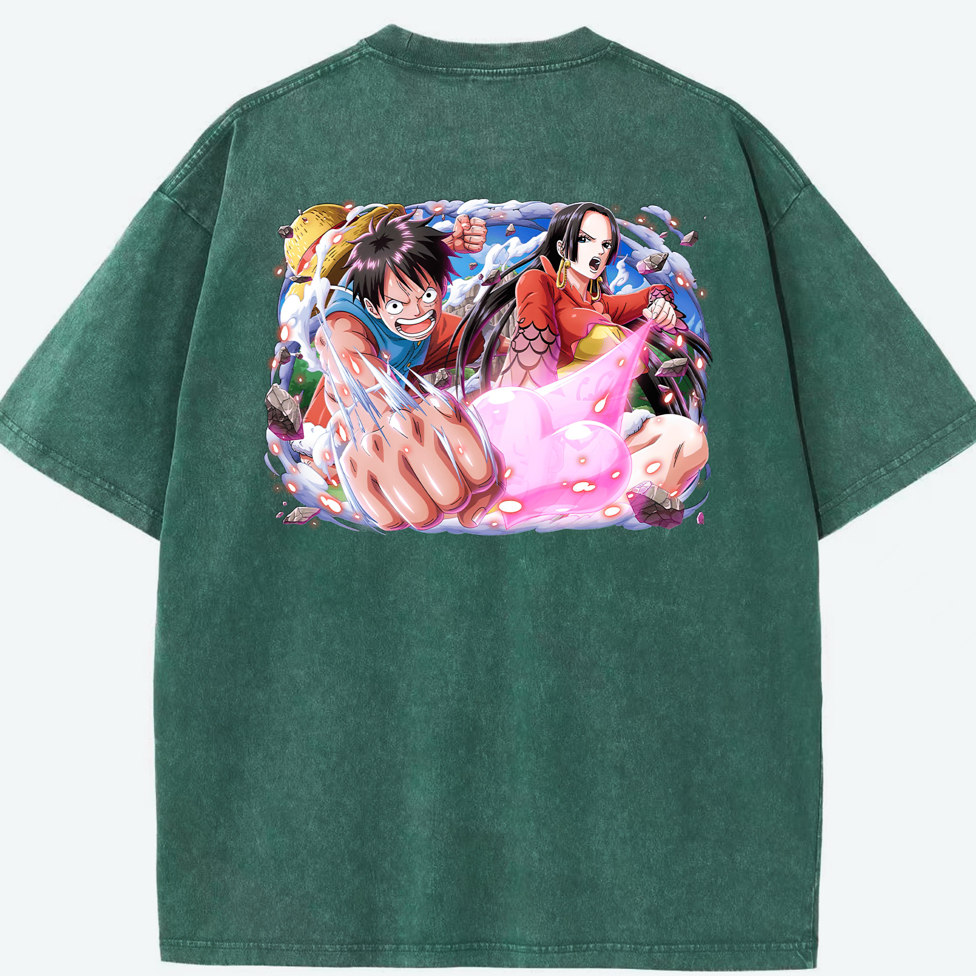 ワンピース モンキー・D・ルフィ ONE PIECE Monkey D. Luffy 綿100% ヴィンテージ風 半袖Tシャツ（背面プリント）
